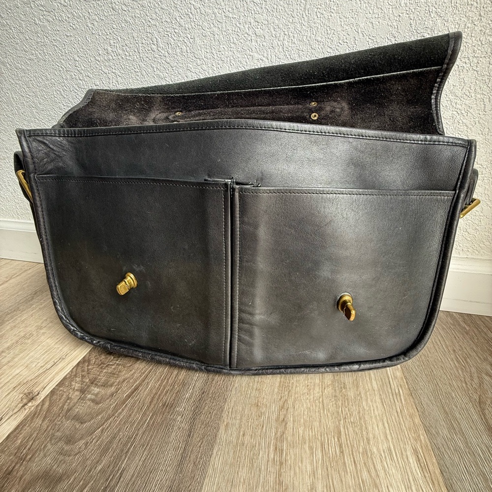 Vintage Coach Prescott 5275 Black Leather Messenger Bag Briefcase Double Buckle - Picture 8 of 13